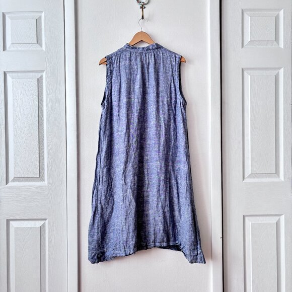 CP Shades Blue Chambray Linen A-Line Lagenlook Dress - Picture 5 of 6